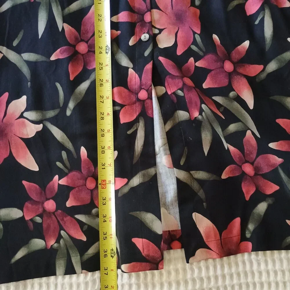 Valerie Stevens Plus Size 22W 100% Silk Black Floral Tropical Midi Button Front